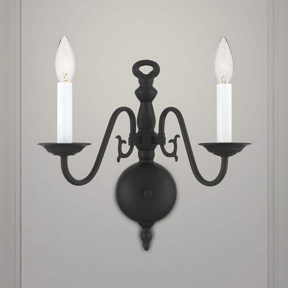 Williamsburgh Black Steel 2-Light Colonial Wall Sconce
