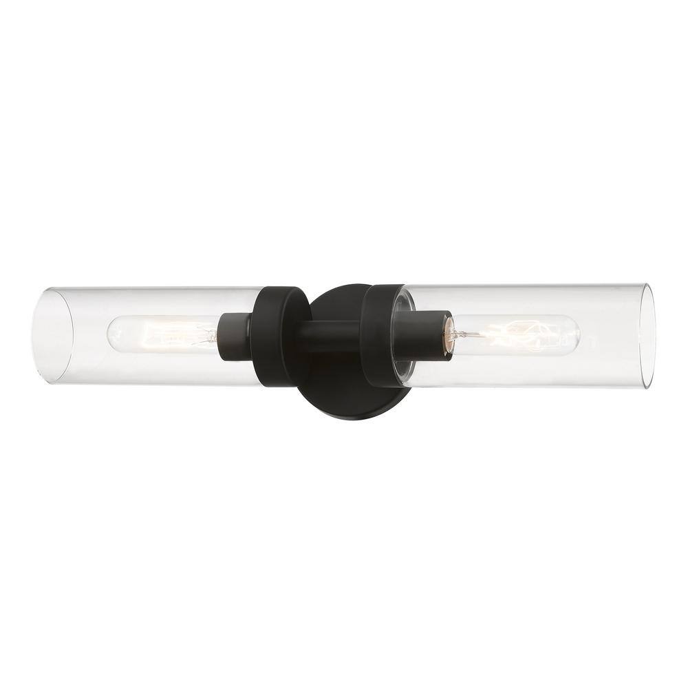Black Steel 2-Light Vanity with Clear Glass Shades