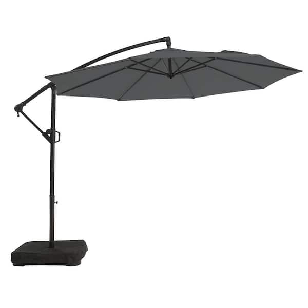 PASAMIC 10 ft. Aluminum Patio Offset Umbrella Outdoor Cantilever Umbrella with Crank and Cross Bases in Dark Grey