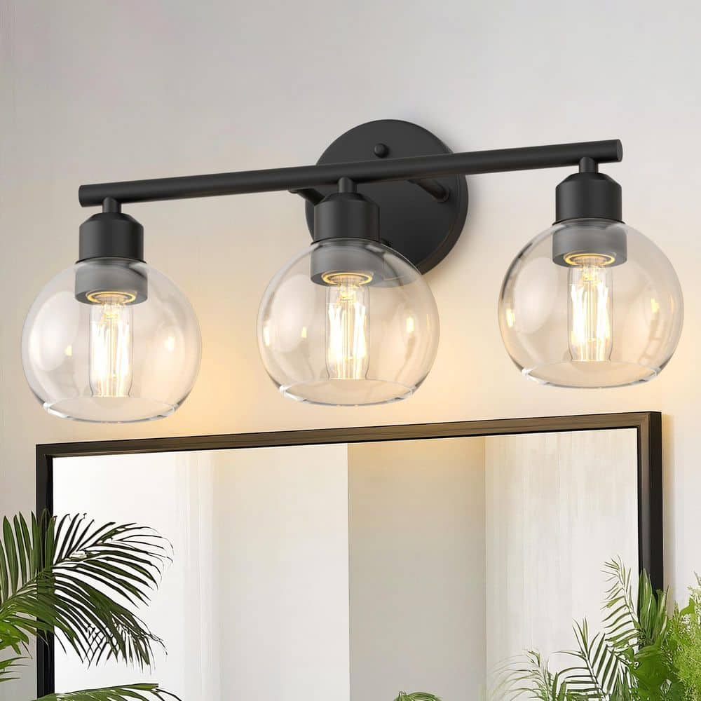 18 in. 3-Light Black Bathroom Vanity Light with Clear Globe Glass Shades for Modern Over Mirror or Wall Mount price history on PriceWatchPro