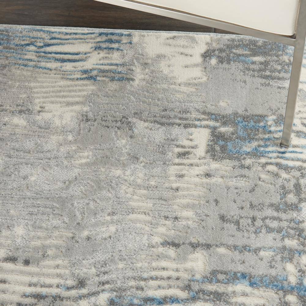 Ivory Grey Blue Hand-knotted Abstract Synthetic Runner Rug