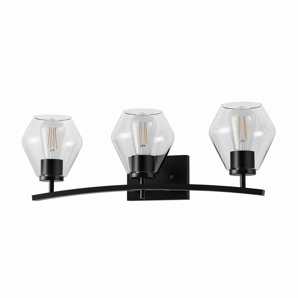 25 in. 3-Light Matte Black Cone Vanity Light with Clear Glass Shade Dimmable for Bathroom price history on PriceWatchPro