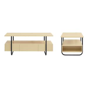 Rivo 2-Piece 35.5 in. Light Maple Rectangle Composite Coffee Table Set with Storage Cubby Shelf