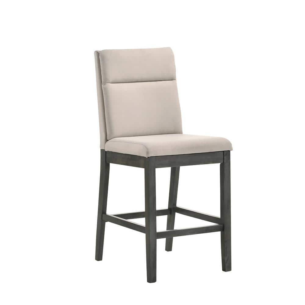 Beige Linen Upholstered High Back Side Chair with Wood Frame