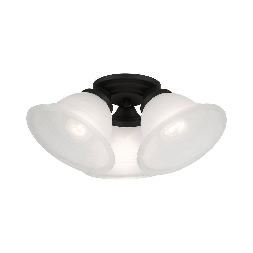 Wynnewood Black Glass 3-Light Flush Mount Ceiling Fixture