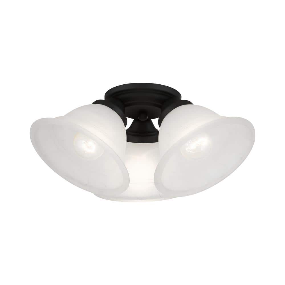 Wynnewood Black Glass 3-Light Flush Mount Ceiling Fixture