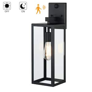 Martin 18.8 in. Matte Black Motion Sensor Dusk to Dawn Outdoor Hardwired Wall Lantern Scone with No Bulbs Included