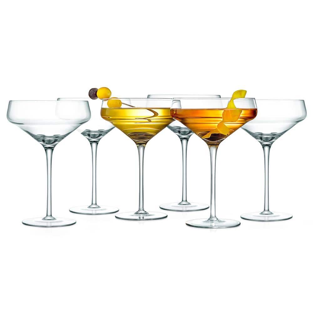 Durable Stemless Martini Glasses Set of 6 - Colored Cocktail Glasses - 8oz