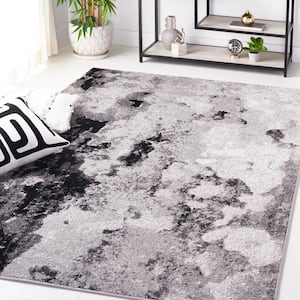 Adirondack Gray/Black 8 ft. x 8 ft. Distressed Abstract Square Area Rug