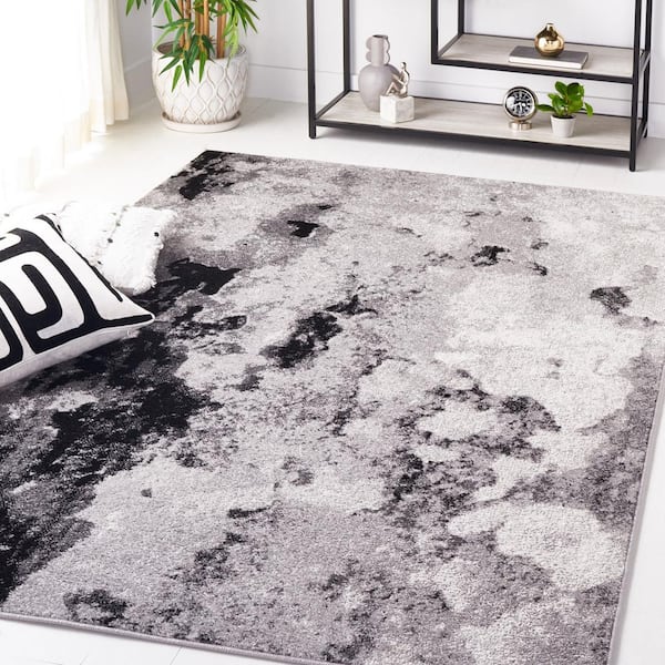 Adirondack Gray/Black 8 ft. x 8 ft. Distressed Abstract Square Area Rug