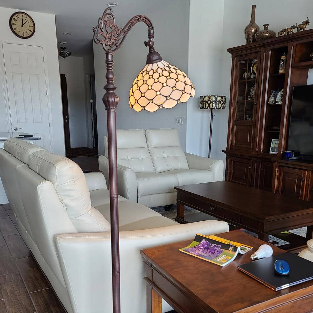 Bronze Arc Adjustable 62" Stained Glass Floor Lamp