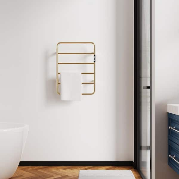 Electric Towel Warmer Wall Mount Heated Towel Rack 6-Bars Plug in Hardwired Brushed Gold