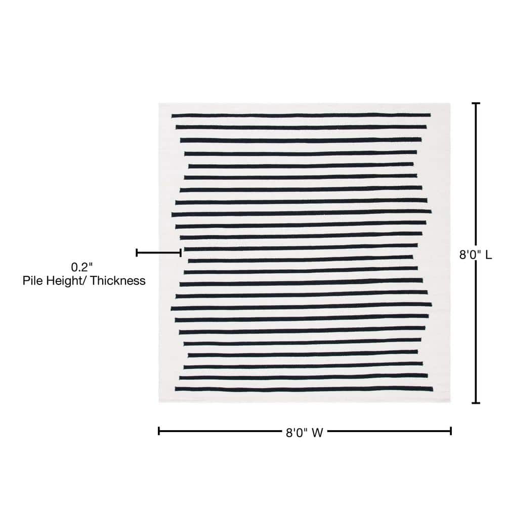 Handwoven Black Stripe Cotton 8' Square Flat Weave Rug