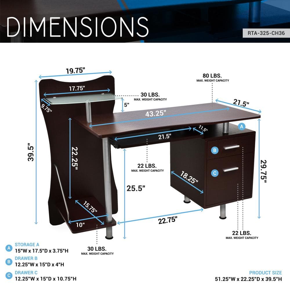 Chocolate Brown Wood Computer Desk with Storage and Keyboard Tray