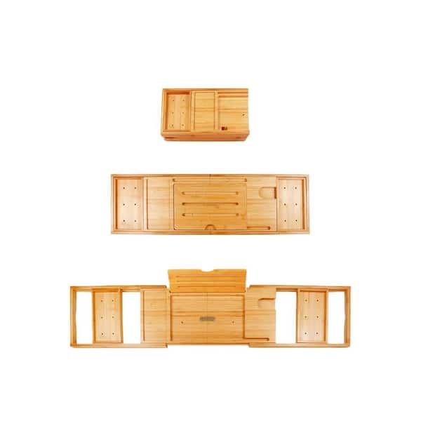 Bamboo Bathtub Tray Bathroom Tray with Adjustable Design in Natural for Bathroom Tub Table and Relaxation Storage