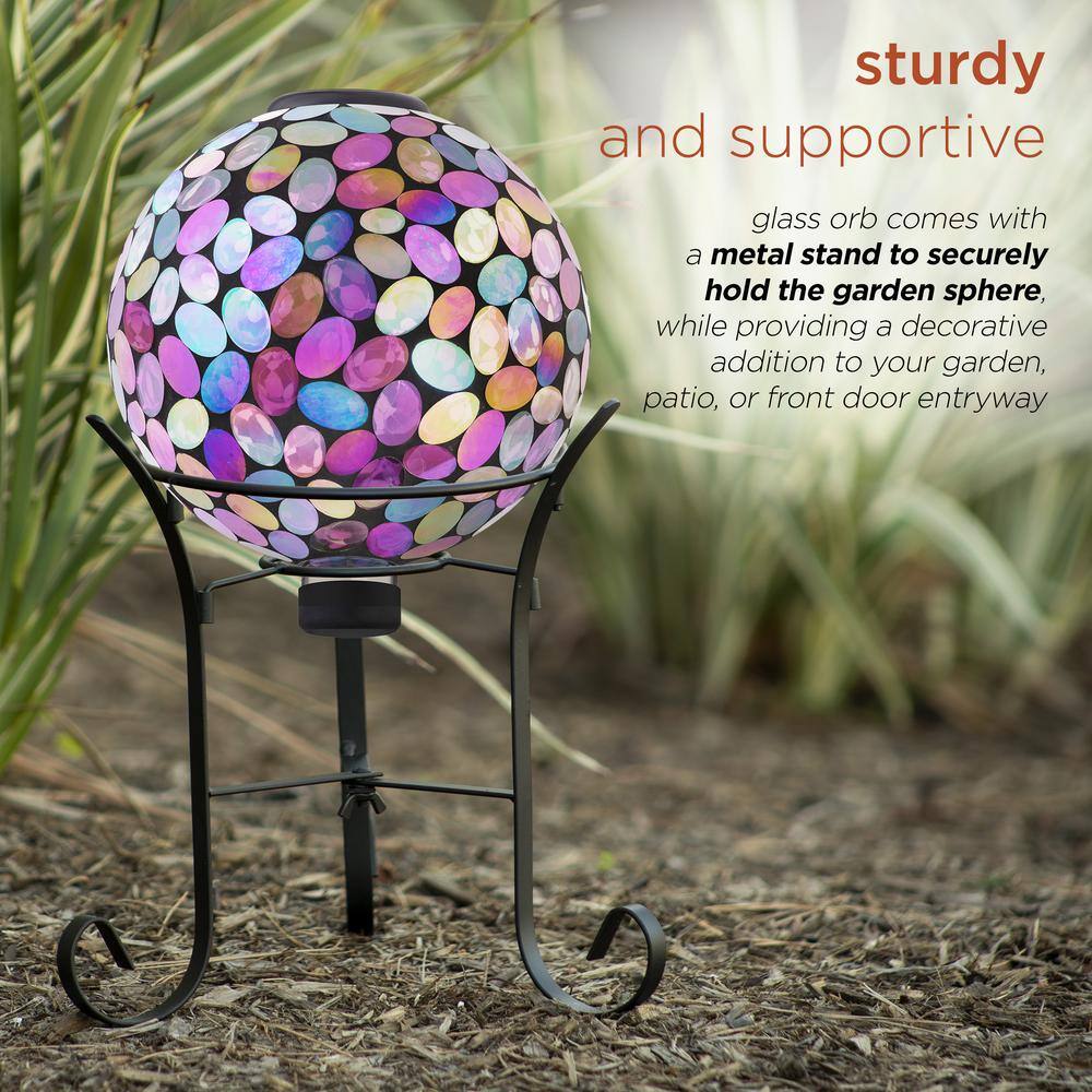 Solar-Powered Purple Glass Gazing Ball with Metal Stand
