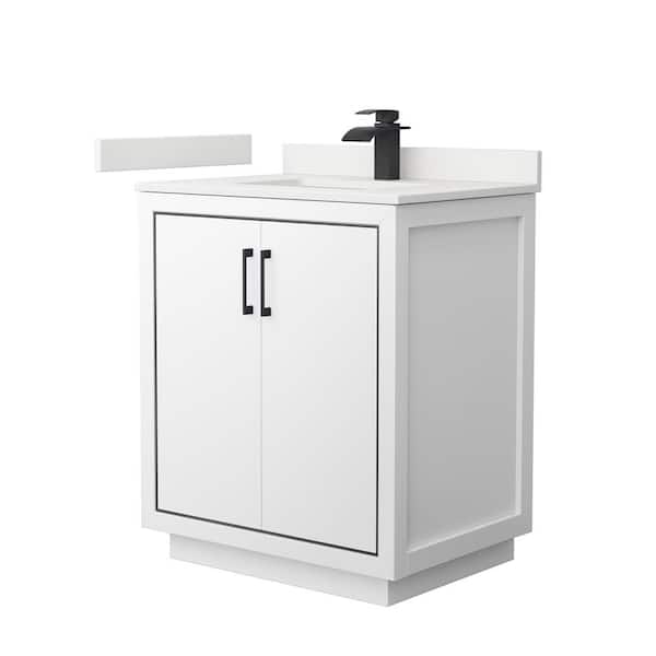 Wyndham Collection Icon 30 in. W x 22 in. D x 35 in. H Single Bath Vanity in White with White Quartz Top