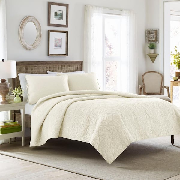 Laura Ashley Felicity 2-Piece Ivory Floral Cotton Twin Quilt Set