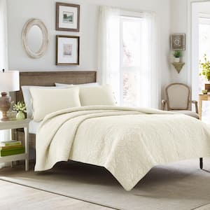 Felicity 3-Piece Ivory Floral Cotton King Quilt Set
