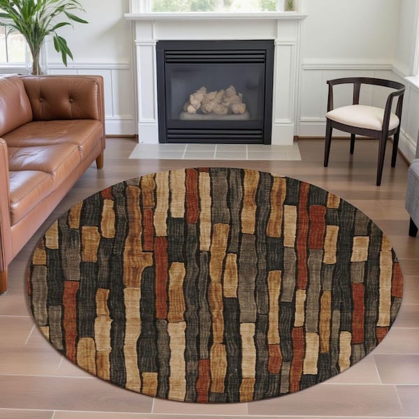 Mayfield Premium Machine Washable Abstract AMF1301 Coffee 8 ft. x 8 ft. Round Rug