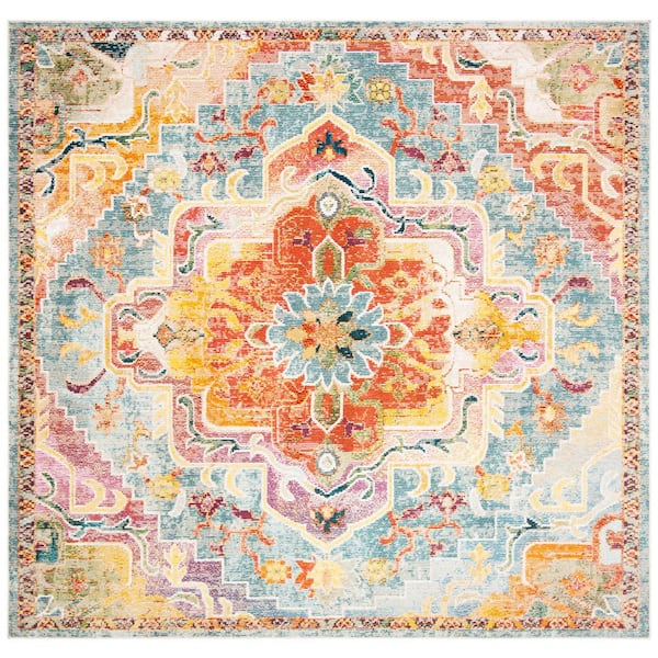Crystal Orange/Teal 9 ft. x 9 ft. Square Border Area Rug