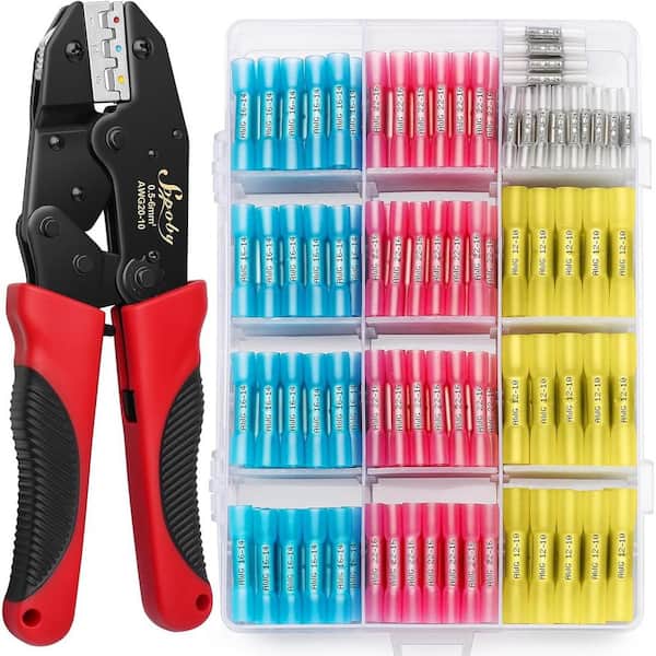 Lukyamzn 210-Pieces AWG 20-10 Marine Grade Heat Shrink Butt Connectors with Tinned Red Copper Electrical Crimping Tool