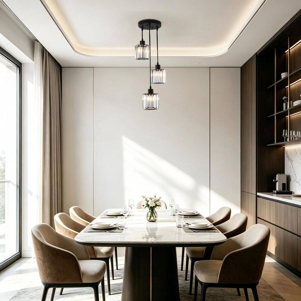 60-W 3 Light Matte Black Cluster Crystal Chandelier Modern Industrial Hanging Pendant Light with Crystal Shades price history on PriceWatchPro