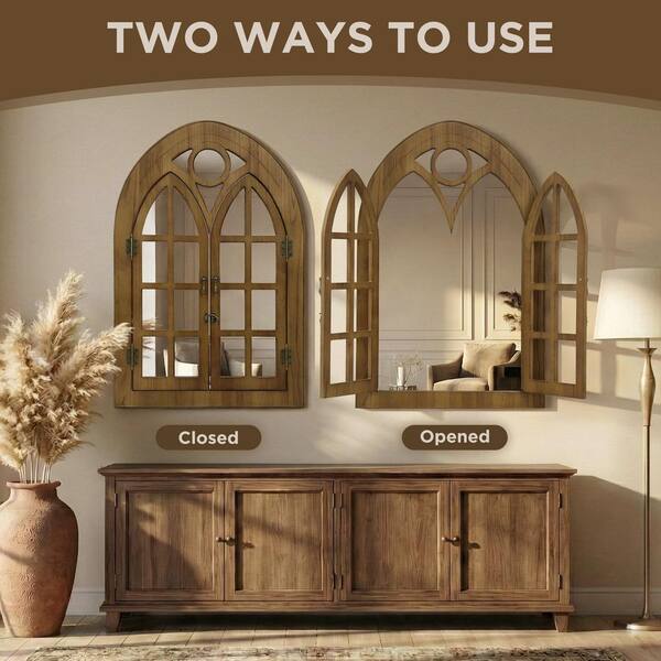 Hochwertiges 24 in. W x 36 in. H Brown Classic Arched Wood Framed