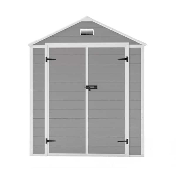 6 ft. x 5 ft. Light Grey Resin Weather Resistant Outdoor Storage Plastic Shed with Floor for Garden, (30 sq. ft.)