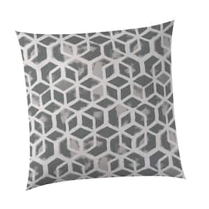 Grey Cubed Outdoor Square Throw Pillow