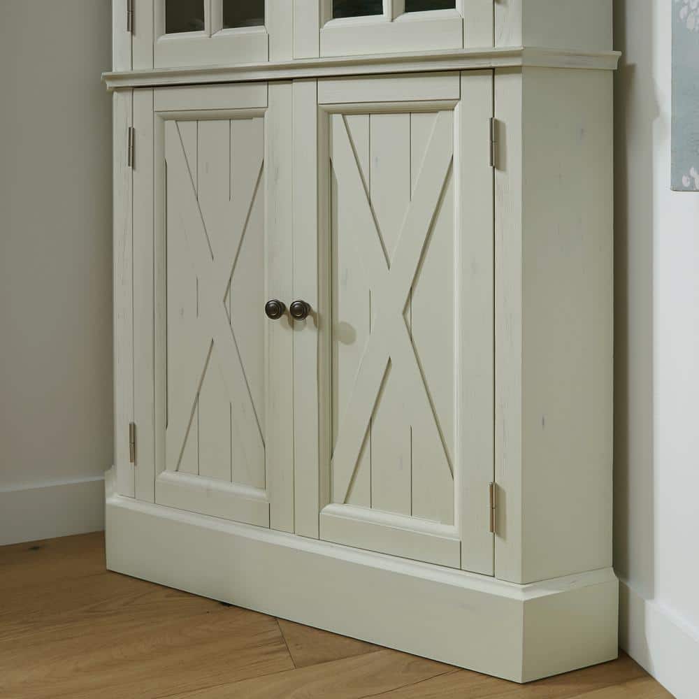 Seaside Lodge White Corner China Cabinet with Glass Doors
