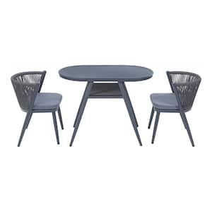 Garuh 3-Piece Metal Top Gray Dining Table Set