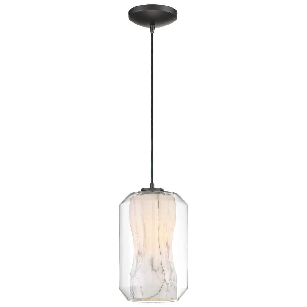 Black Glass LED Pendant Light with Marble Shade