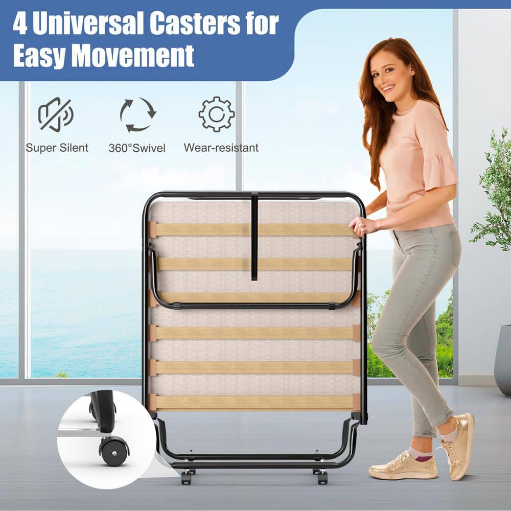 Portable Memory Foam Folding Bed with Mattress Rollaway Cot Beige Made in Italy - thumbnail 8