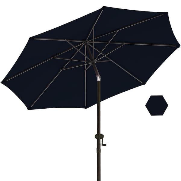 wikiwiki 10 ft. Market Patio Umbrella with Push Button Tilt and Crank in Navy Blue