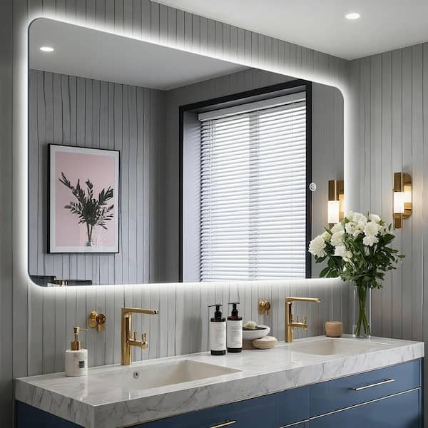 30 in. W x 48 in. H Rectangular Frameless Adjustable Backlit LED Wall Mirror Bathroom Vanity Mirror