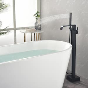 Single-Handle Floor Mount Freestanding Tub Faucet with Hand Shower in Matte Black