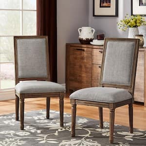 Brown Finish Grey Rectangular Linen And Wood Dining Chairs (Set Of 2)