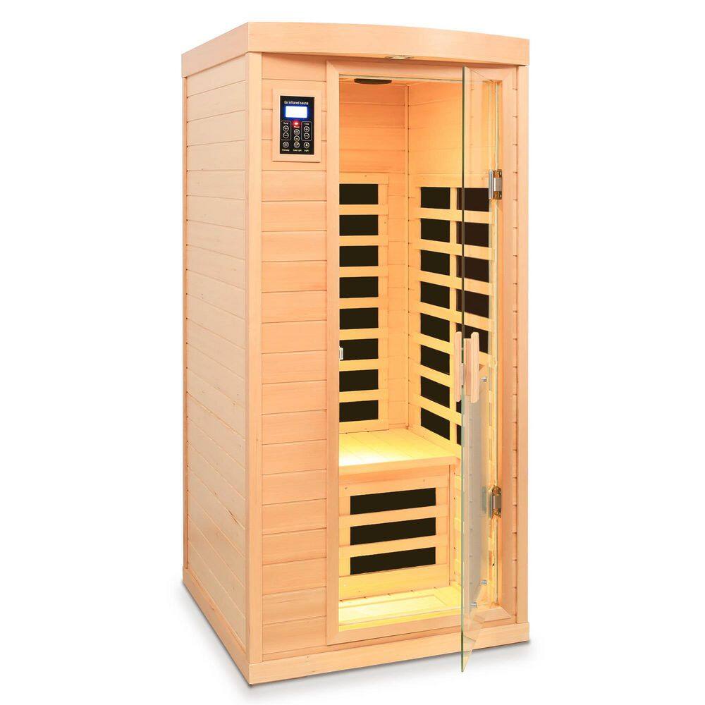Hemlock 1-Person Far Infrared Sauna with 8 Heating Panels, LCD display, Touch Control, Bluetooth Audio, and LED Lighting