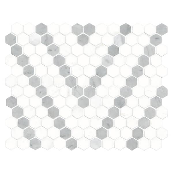 Bianco Dolomite Sazi 11 in. x 14 in. x 0.39 in. Polished Marble Mesh-Mounted Mosaic Tile (10.4 sq. ft./Case)