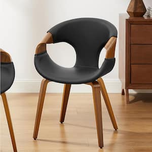 Iva Black Faux Leather Dining Armchair with 4 Wood Legs
