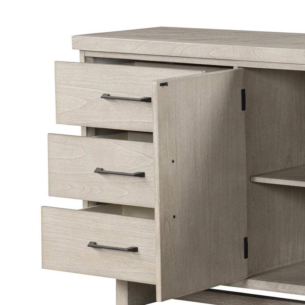 Natural Wood 60" Modern Farmhouse Server with Black Iron Handles
