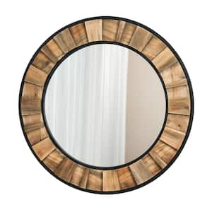 Rustic Weathered Brown 29.92 in W x 29.92 in. H Farmhouse Round Wood Framed Mirror