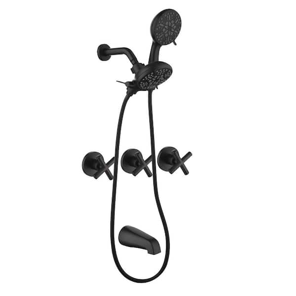 Rain 3-Handle 7-Spray Tub Shower Faucet 1.8 GPM with Pressure Balance in Black (Valve Included)