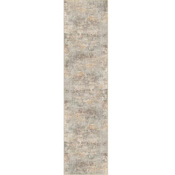 Mist Gray/Brown 2 ft. x 8 ft. Modern Abstract Runner Rug
