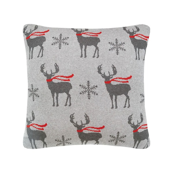 C&F Home Gray Deer With Scarf Snowflakes Winter Christmas Throw Pillow