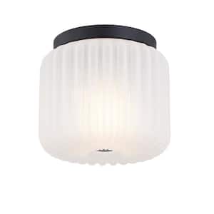 Doris 7.88 in. 1-Light Matte Black Flush Mount with Frosted Glass