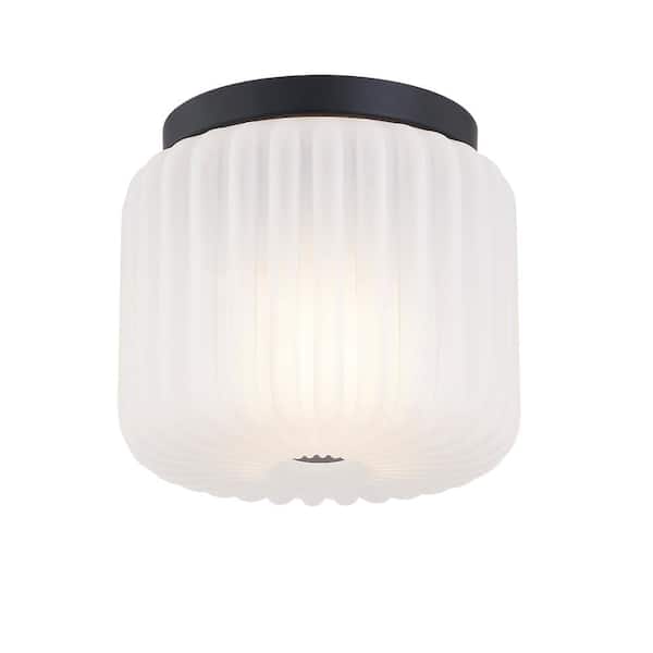 Fifth and Main Lighting Doris 7.88 in. 1-Light Matte Black Flush Mount with Frosted Glass