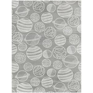 Space Planets Medium Grey 8 ft. x 10 ft. Area Rug