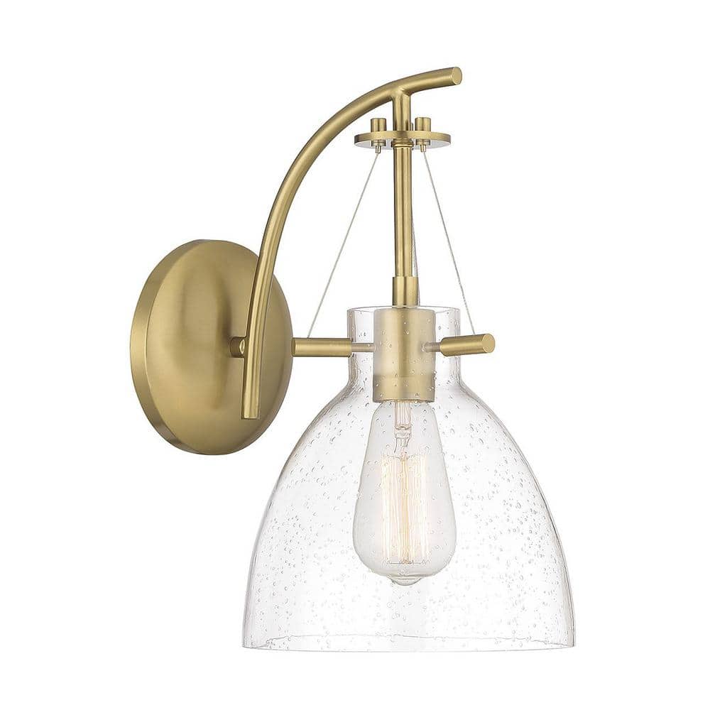 Warm Brass and Clear Seeded Glass 1-Light Wall Sconce